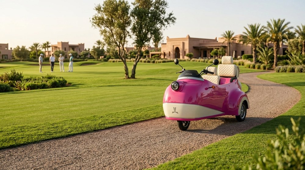 Lampago rose sur l'allée d'un golf resort à Marrakech