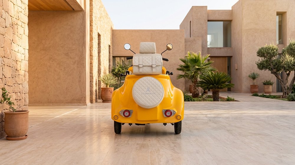 Lampago jaune devant l'entrée d'une villa à Marrakech
