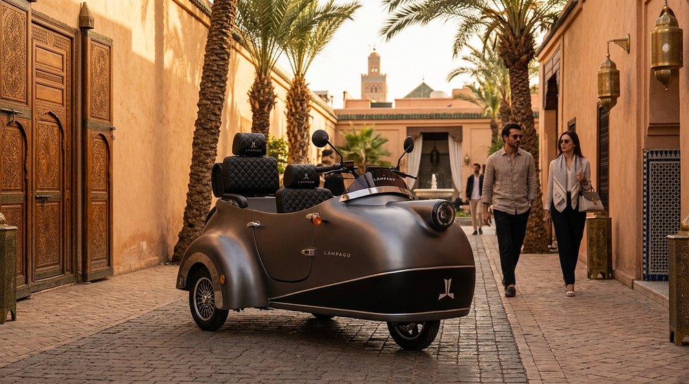 Lampago mat dans une ruelle de Marrakech au crépuscule